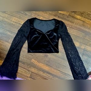 Velvet and Lace Flare Sleeve Crop Top